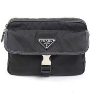 Prada Tessuto Shoulder Bag Black Re Nylon Saffiano Triangle Logo